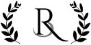A stylized letter R, flanked by black laurel branches, perfect for a Minnesota wedding ceremony.